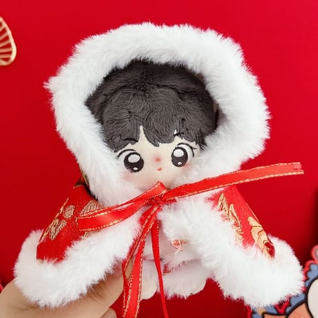 【ぬい服】フード付きチャイナ柄ケープ 10cm~15cmぬいぐるみ用【推し活グッズ】