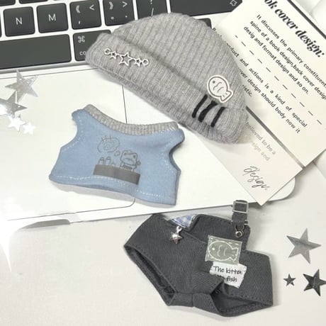 【ぬい服】ニット帽&シャツ&オーバーオールセット　10cm用【推し活グッズ】
