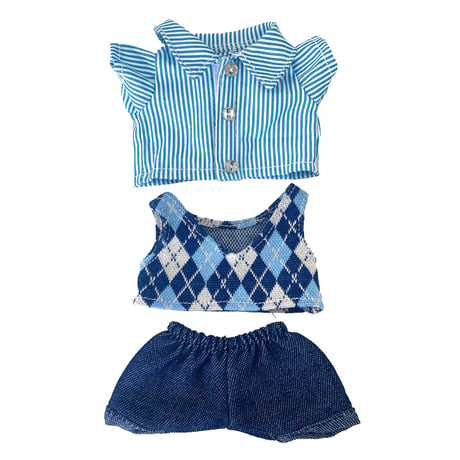 【ぬい服】アーガイルベスト&ストラプシャツ&パンツセット　10cm用