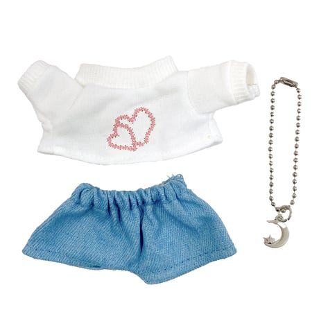 【ぬい服】ハートTシャツ&パンツ&ネックレスセット　10cm用