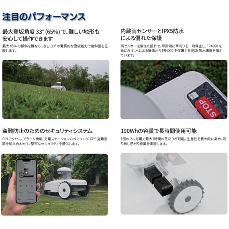 FJD　FR4000　ロボット芝刈機　ロボット草刈機　ロボモア　ワイヤーレス　GNSS(GPS)+RTK受信式　草刈専用刃セット