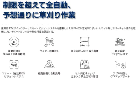 FJD　ロボット芝刈機　FR4000 　ワイヤーレス　GNSS(GPS)+RTK受信式　ロボモア