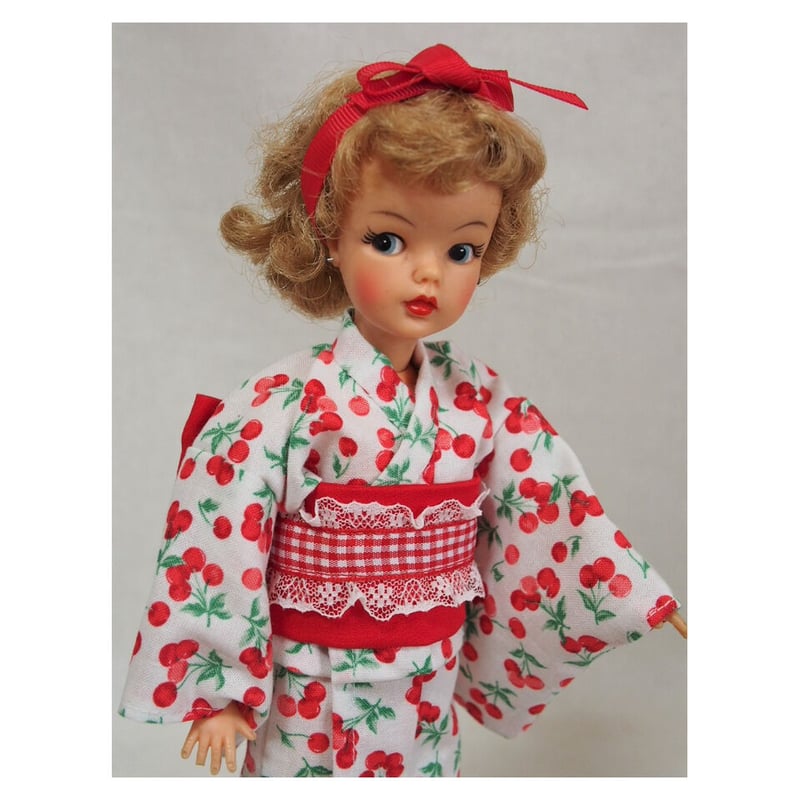 ハンドメイド*タミーちゃんサイズ浴衣+帯セット チェリー柄