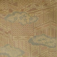 【正絹　洗い済】淡黄色に青の雲紋と抽象柄の十日町紬地　はぎれ　約36.5×50～150ｃｍ　和布　古布