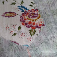 【正絹　洗い済】白×薄緑×薄紫色に花柄と絞りの生地　約36×50～150ｃｍ　はぎれ　和布　古布