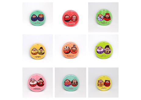 ミャンマーカップル民族缶バッジセット (9種類入り) - Myanmar Ethnic Couple Pin Badge Set (9 pieces)