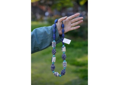 Handmade necklaces and earrings/ ミャンマー布の手作りアクセサリー