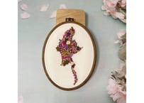 "ပန်းတွေပွင့်စေ" ပန်းထိုး / "May the flowers bloom" Myanmar Map embroidery decor