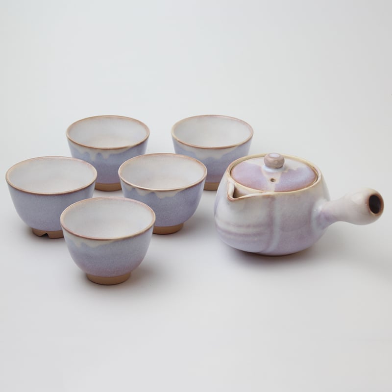 萩焼 萩むらさき 茶器揃 萩むらさきゆり茶器揃(化粧箱)|萩焼窯元 萩陶苑 椿秀窯