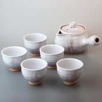 骨董品　萩焼 茶器揃 煎茶碗 皿 セット セール品｜粉引煎茶器揃（化粧箱）｜萩焼窯元 萩陶苑 椿秀窯 ギフト