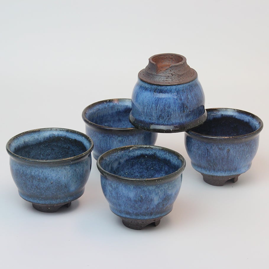 ★萩焼　陶器 ★ 壺 ★美品★焼物★独特の質感と青み セール品 | 汲み出し揃 わたつみ（化粧箱）｜萩焼窯元 萩陶苑 椿秀窯