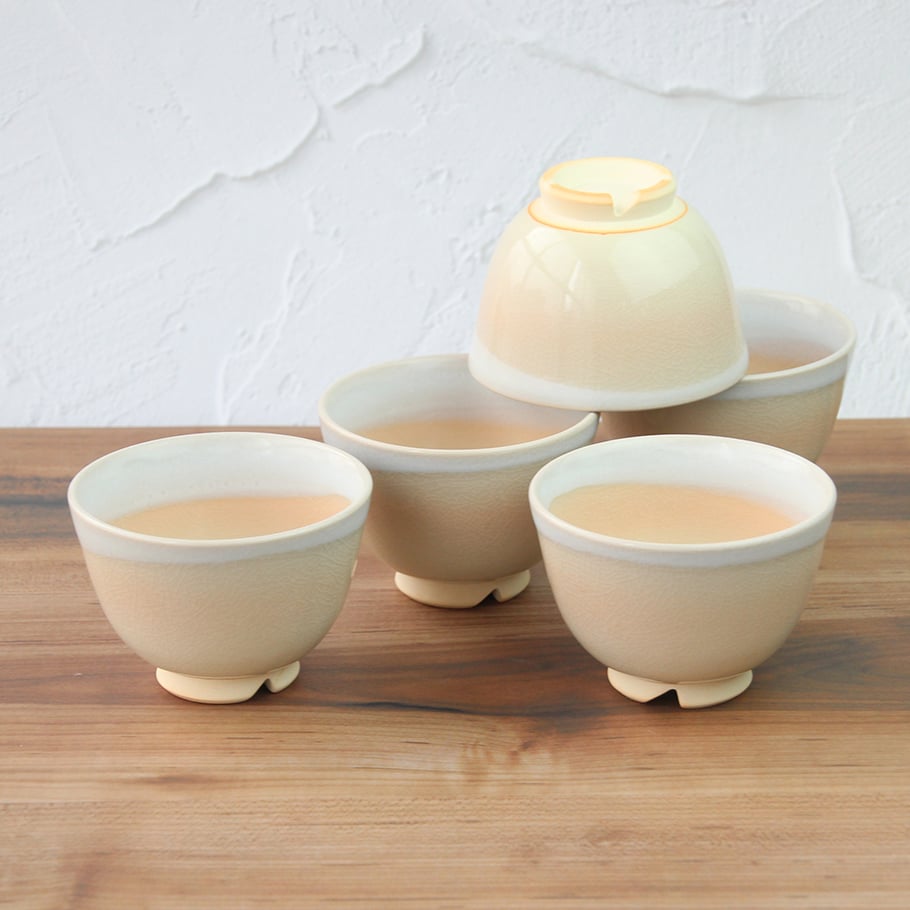 萩姫土茶器揃（茶こし付）（化粧箱）｜萩焼窯元 萩陶苑 椿秀窯 ギフト