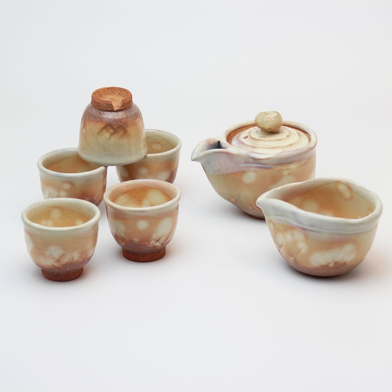 粉引煎茶器揃(木箱)|萩焼窯元 萩陶苑 椿秀窯 ギフト 粉引煎茶器揃(木箱)|萩焼窯元 萩陶苑 椿秀窯 ギフト