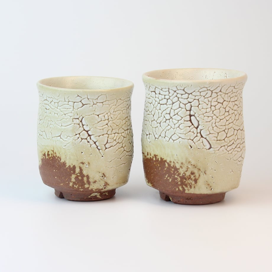 萩焼 斉文窯 花瓶 木箱付き かいらぎ組湯呑 佳俊作（木箱）｜萩焼窯元 萩陶苑 椿秀窯 ギフト 作家