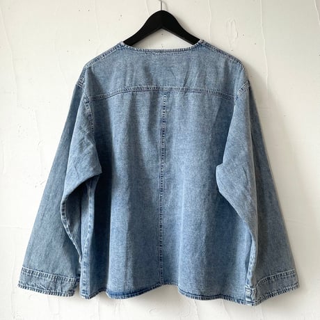 6.5oz denim nocollar coverall / acid blue, indigo