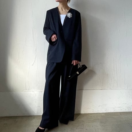 【再入荷】collarless jacket + sheer vest / sand, dark navy