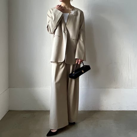 【再入荷】collarless jacket + sheer vest / sand, dark navy