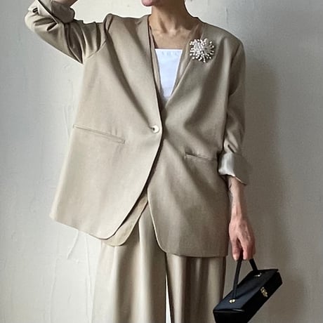 【再入荷】collarless jacket + sheer vest / sand, dark navy