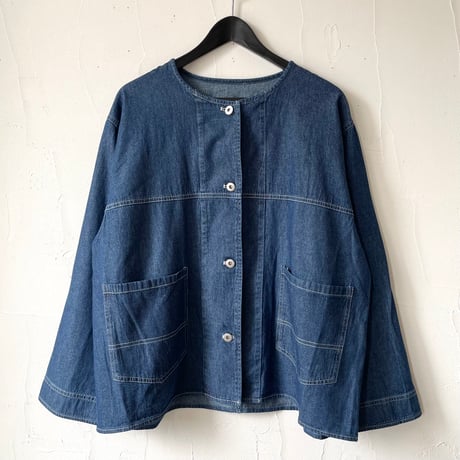 6.5oz denim nocollar coverall / acid blue, indigo