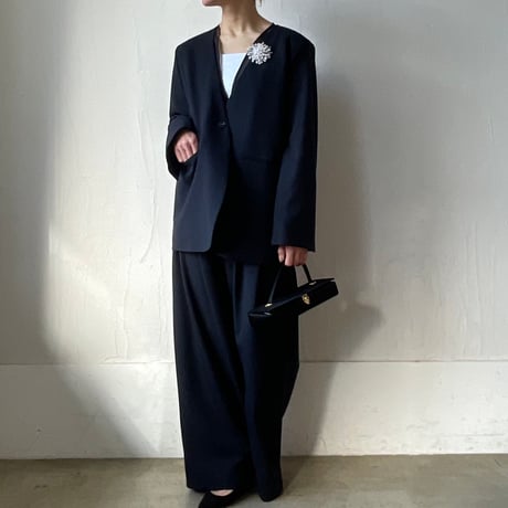 【再入荷】collarless jacket + sheer vest / sand, dark navy