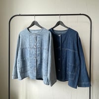 6.5oz denim nocollar coverall / acid blue, indigo