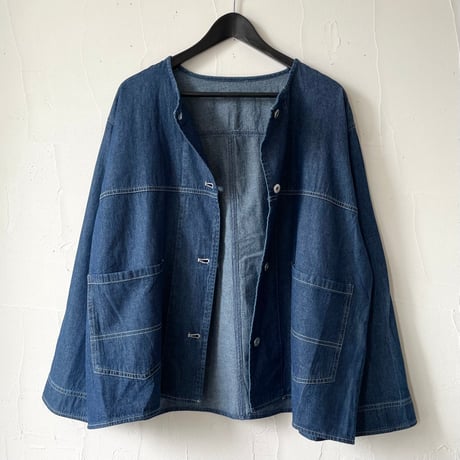 6.5oz denim nocollar coverall / acid blue, indigo