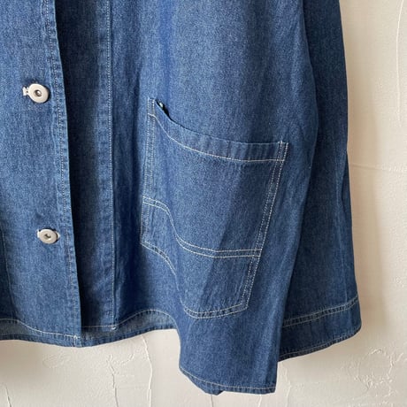 6.5oz denim nocollar coverall / acid blue, indigo