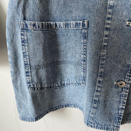 6.5oz denim nocollar coverall / acid blue, indigo