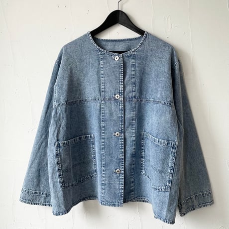 6.5oz denim nocollar coverall / acid blue, indigo