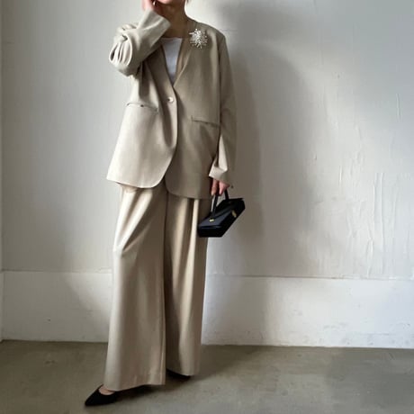 【再入荷】collarless jacket + sheer vest / sand, dark navy