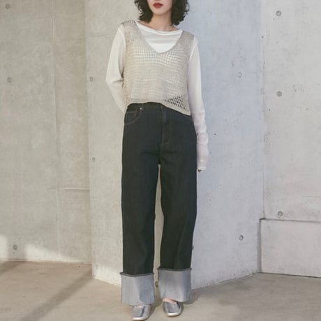 【再入荷】openwork knitting vest / gold, silver