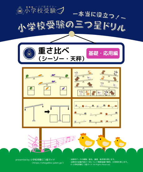 【小学校受験三つ星ドリル】「重さ比べ（シーソー・天秤）基礎・応用編」