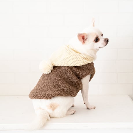 petme ぼんぼんフード付きボアブルゾン brown
