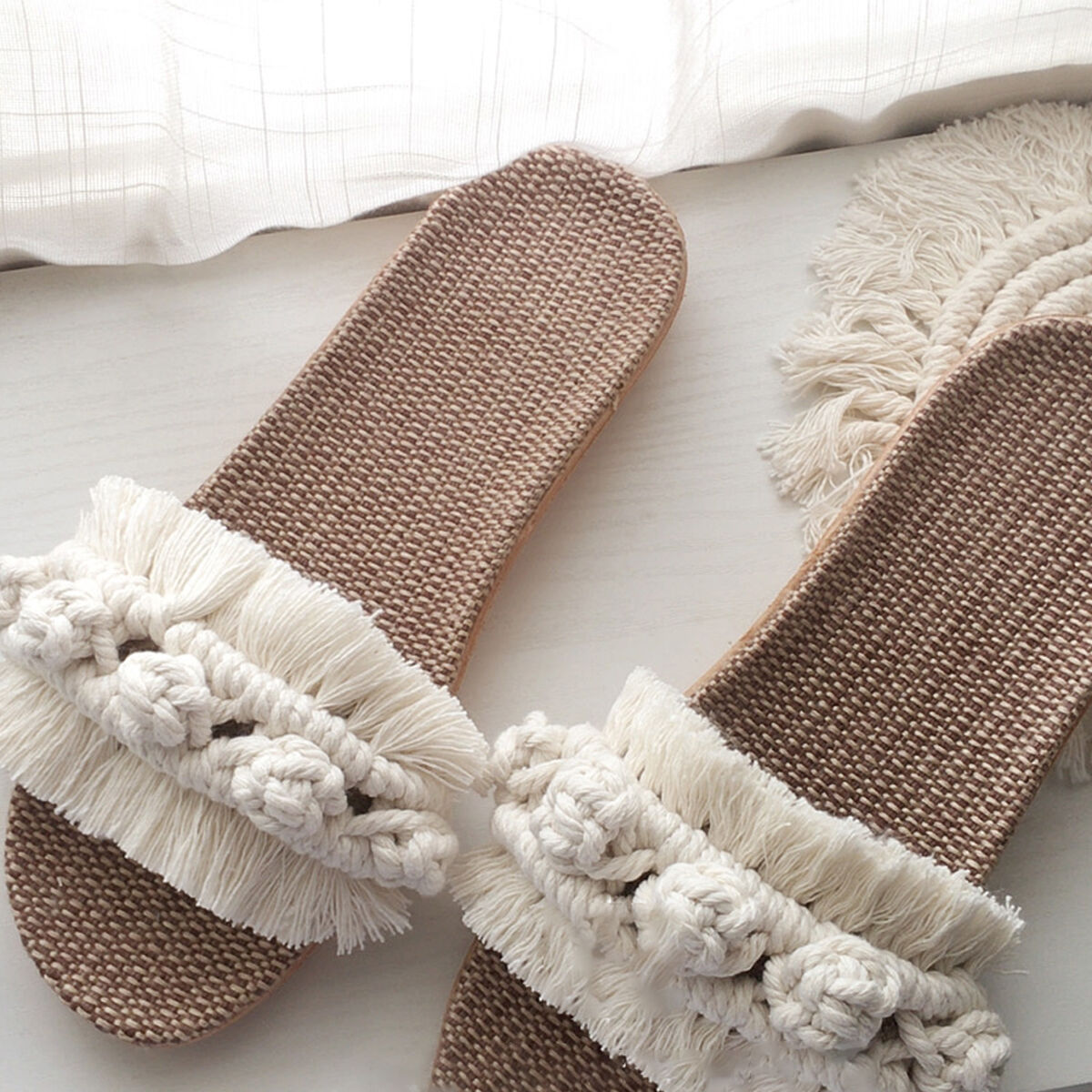 マクラメフリンジ付きスリッパ マクラメ編みデザインスリッパ | SALT