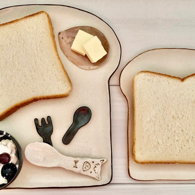 食パン型 陶器プレート 4枚セット　お皿　プレート 食パン型プレート(小） | 萩焼 窯元 緑栄窯 Ryokuei-オンラインショップ-