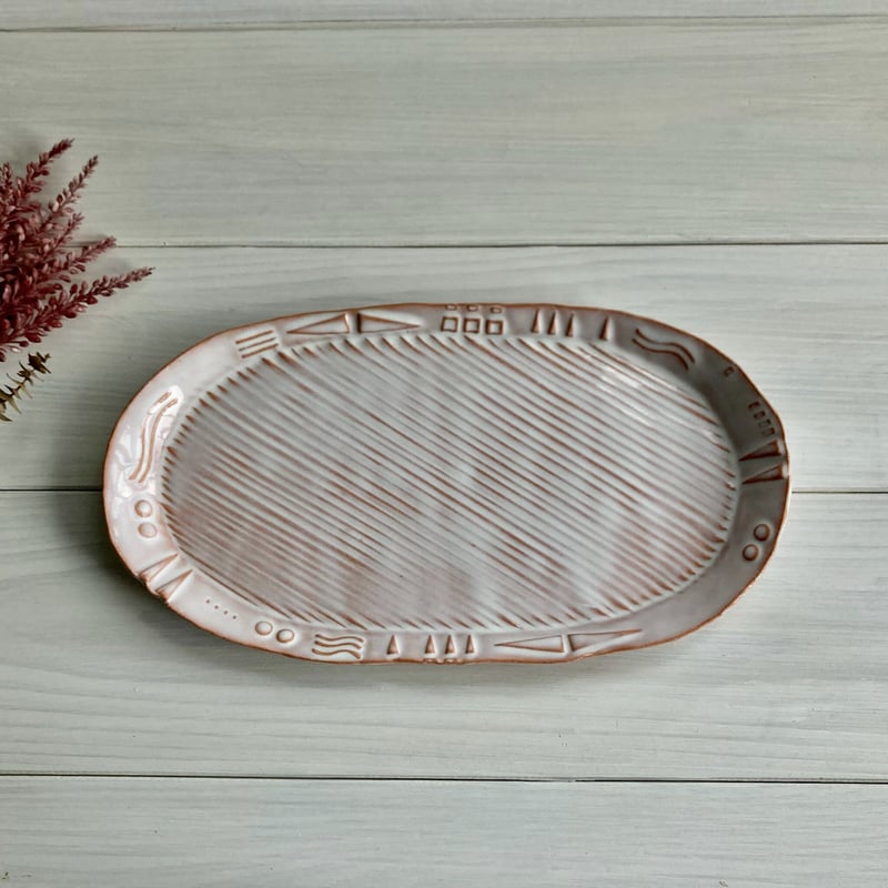オーバルプレート・楕円皿（ピンク） | 萩焼 窯元 緑栄窯