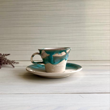 緑風コーヒーカップ＆ソーサー（エッジライン）