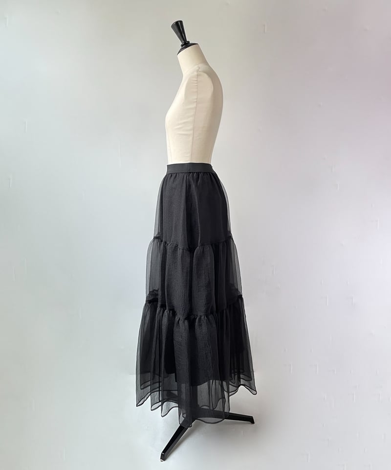 anana シアーオーガンジー ティアードスカート（ブラック  