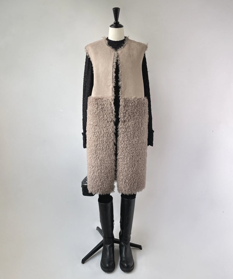 anana リバーシブル カーリーロングジレ（モカベージュ）［再販