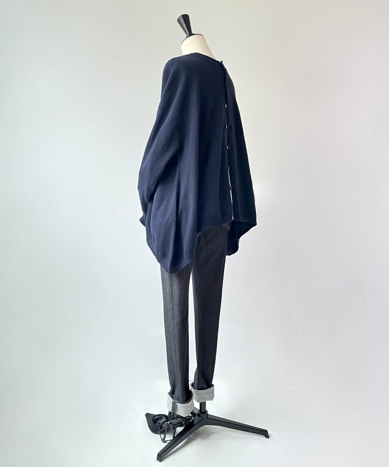 mao made 2WAY テントライン ヘンリーネック ニット（ブラックネイビー