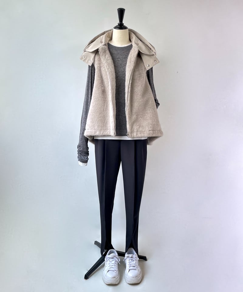 MARIE D'OR ミンクフェイクファー 別布フード取りはずしベスト（ペール