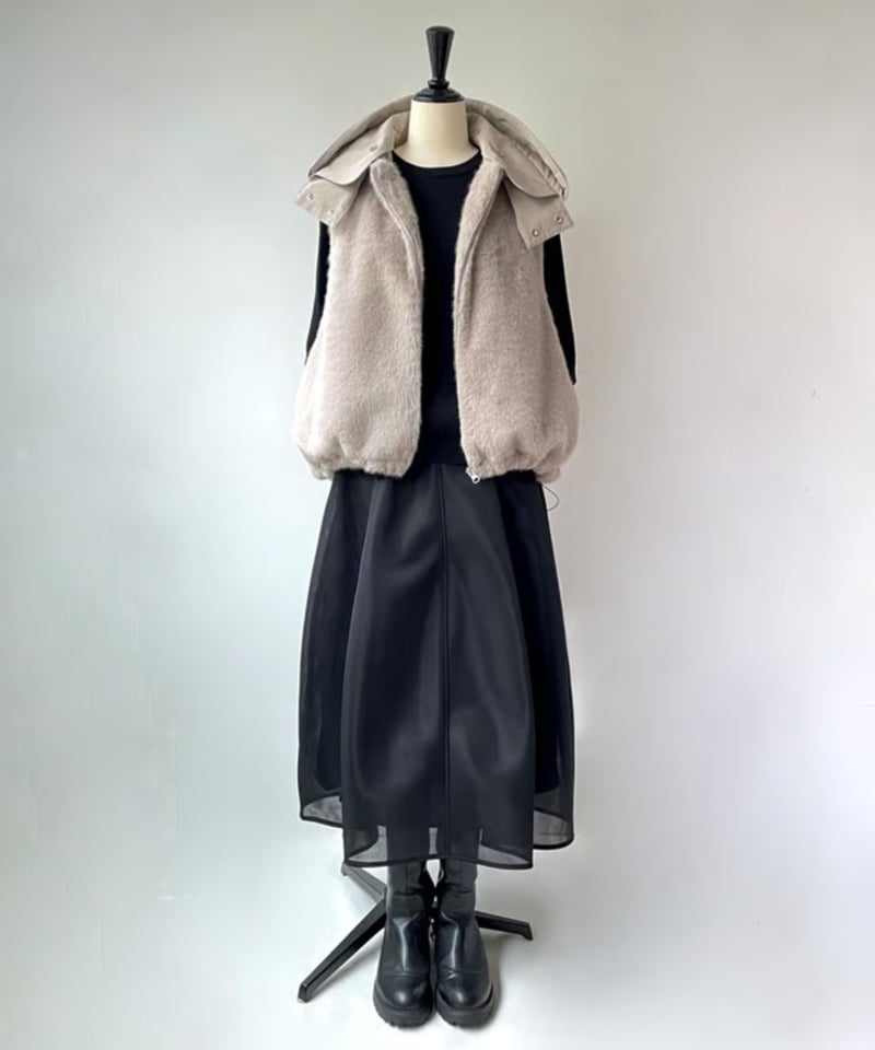 MARIE D'OR ミンクフェイクファー 別布フード取りはずしベスト（ペール