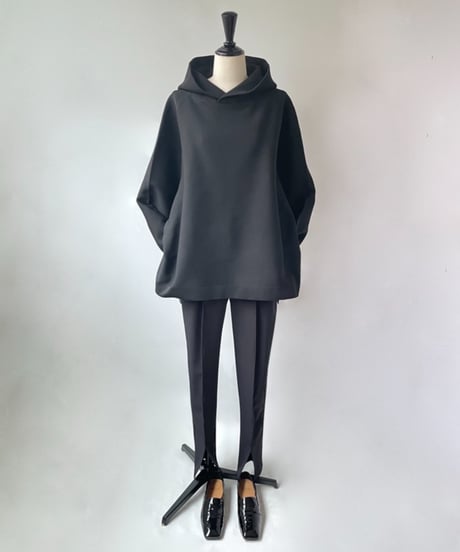 mao made　ストレッチニット フーディー BIGプルオーバー（ブラック）