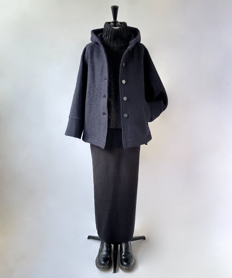 mao made　圧縮ウール フーディー ラグラン ジャコット（ネイビー）
