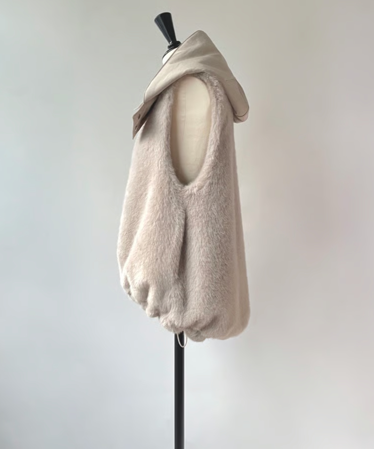 MARIE D'OR ミンクフェイクファー 別布フード取りはずしベスト（ペール