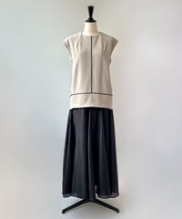 anana　配色ライン 異素材ドッキングワンピース（ベージュ×ブラック）