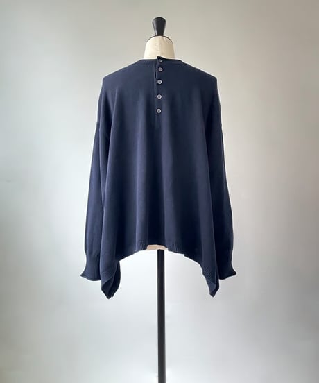 mao made　2WAY テントライン ヘンリーネック ニット（ブラックネイビー）