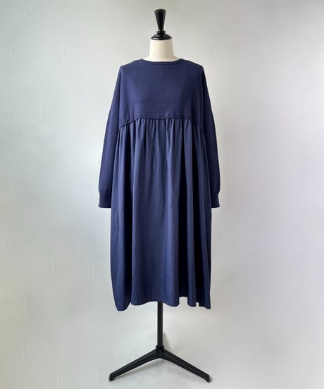 mao made　異素材切替 2WAY ロングカーディガン（ネイビー）