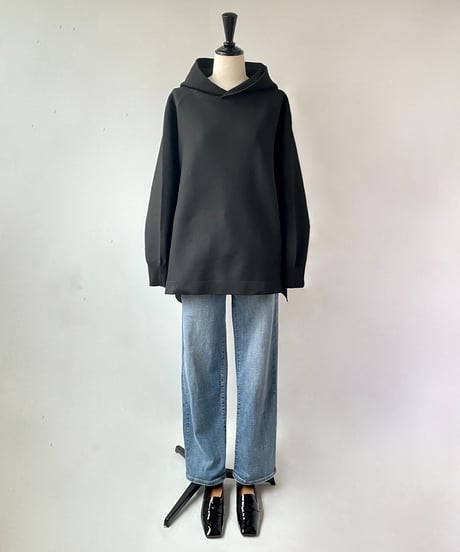 mao made　ストレッチニット フーディー BIGプルオーバー（ブラック）