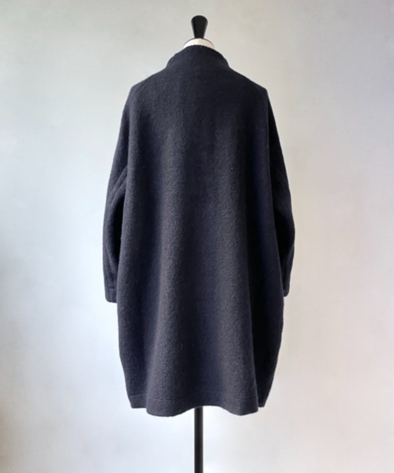 mao made 圧縮ウール デザインラグラン モックネックコート